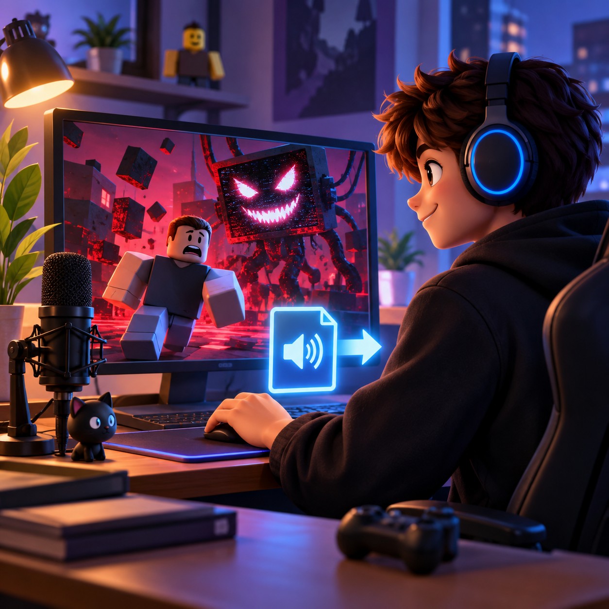 JX1DX1 AI voice for corrupted Roblox electronics scene