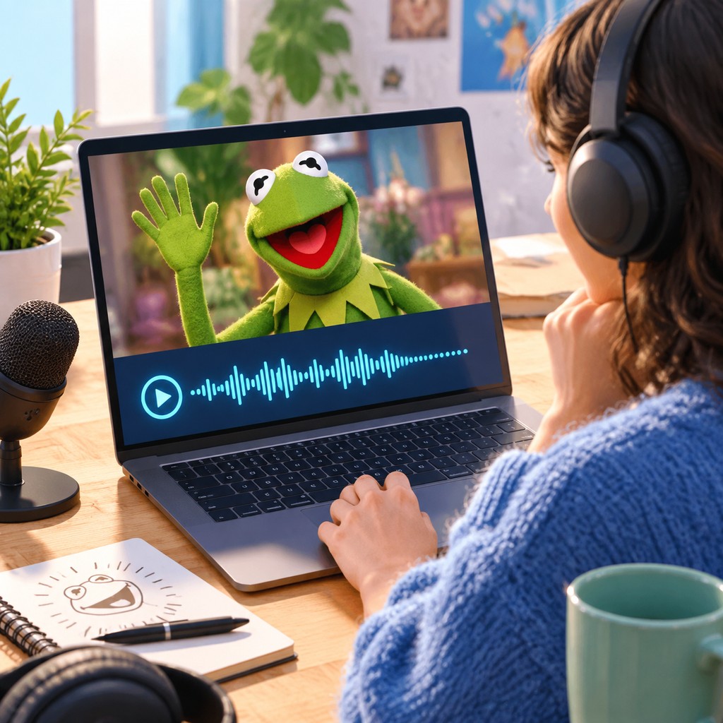 Kermit the Frog AI voice delivers a famous cartoon greeting for a meme intro.