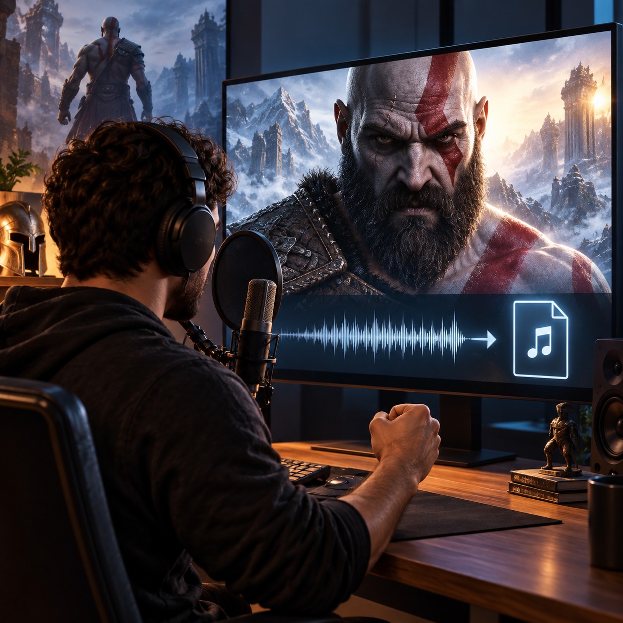 Kratos AI voice in a dramatic trailer moment