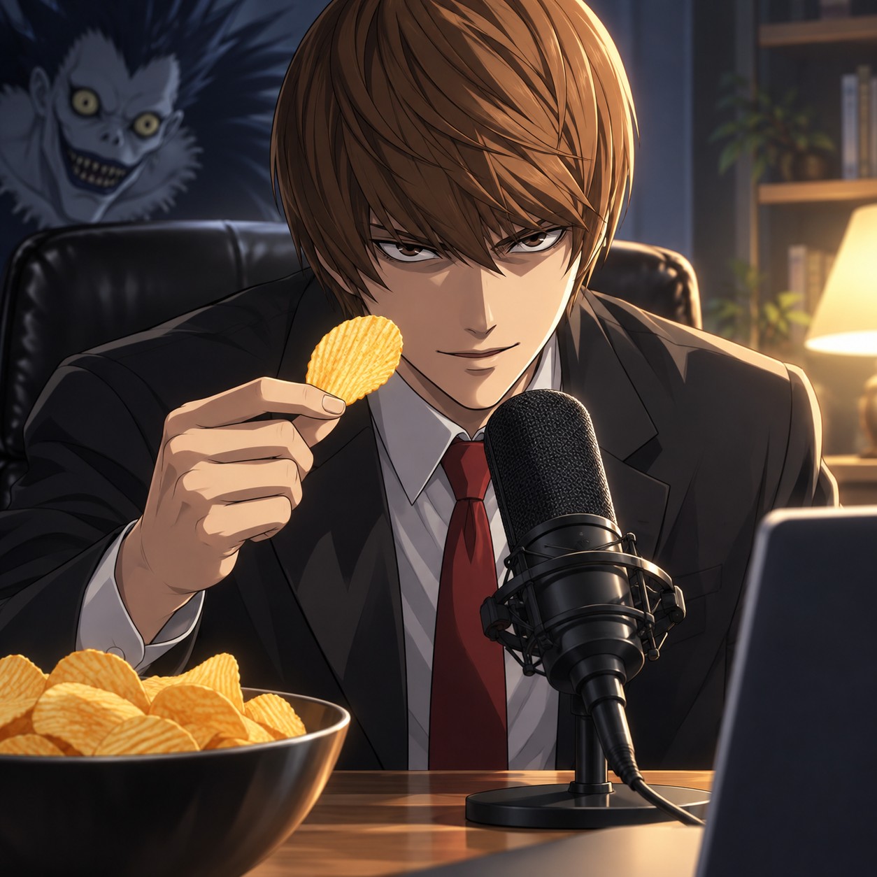 Light Yagami AI voice delivering a potato chip meme line