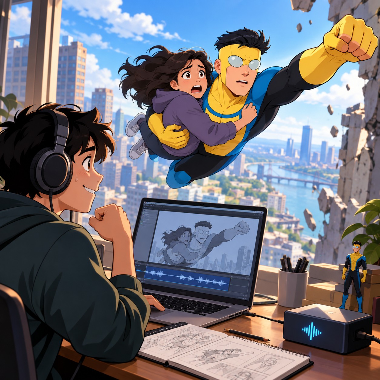 Mark Grayson AI voice for animated rescue scene