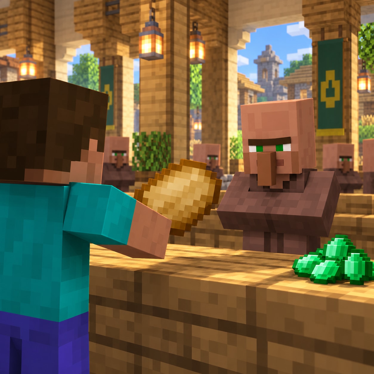 Minecraft Villager AI voice prank in a trading hall