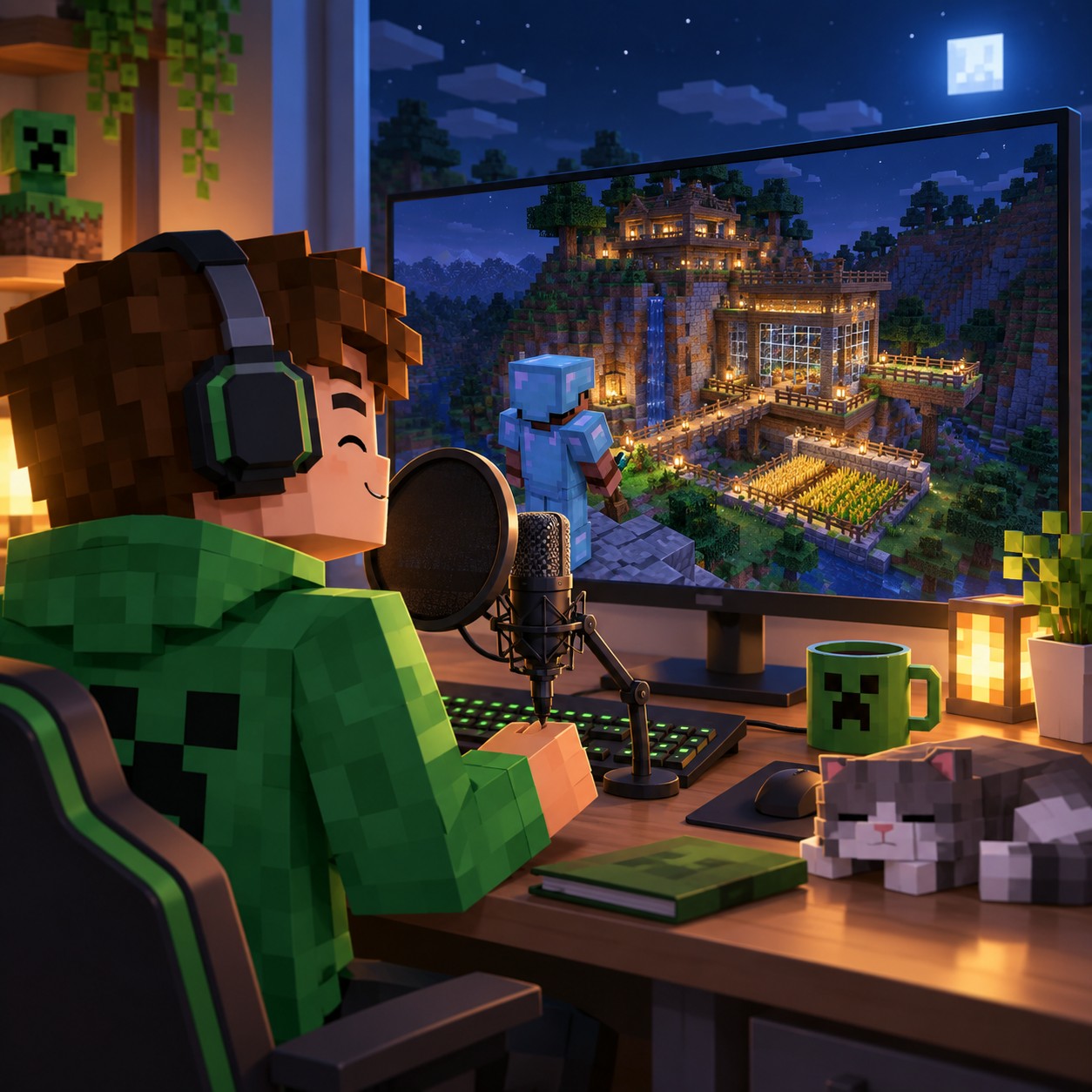 Minecraft AI voice narrating a survival recap