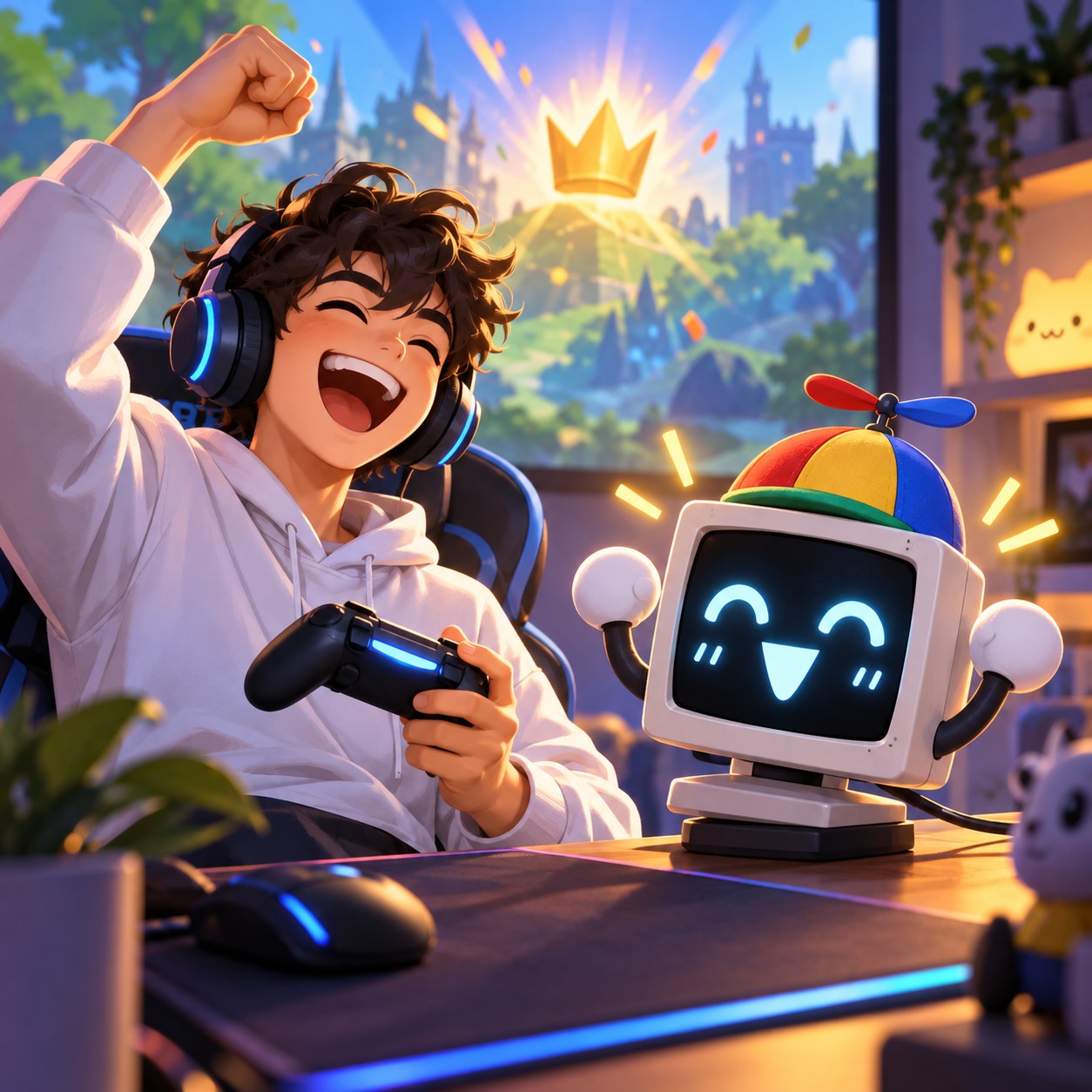 Mr. Fun Computer AI voice reacting beside fast gameplay edits