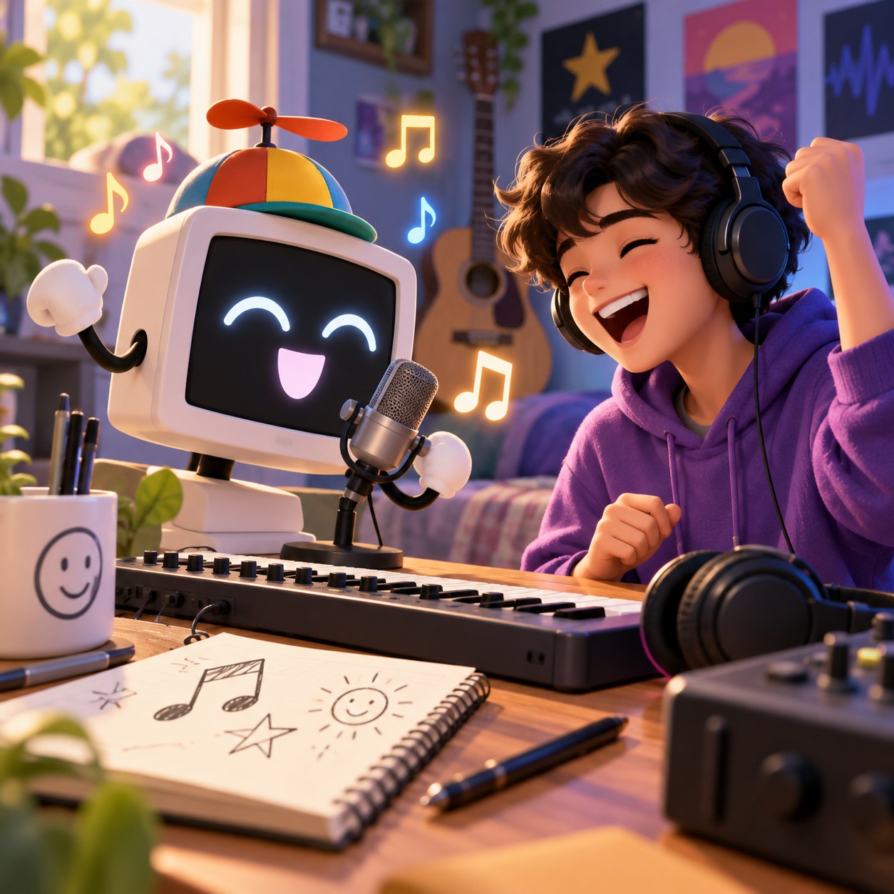 Mr. Fun Computer AI voice shaping a cheerful music placeholder