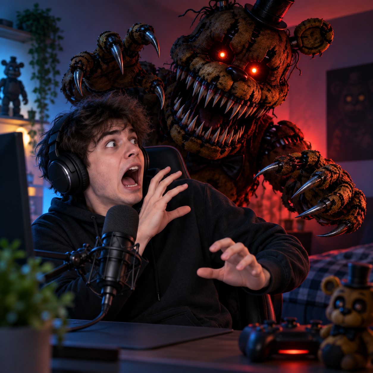 Nightmare FNAF 4 AI voice in a dark meme reaction edit