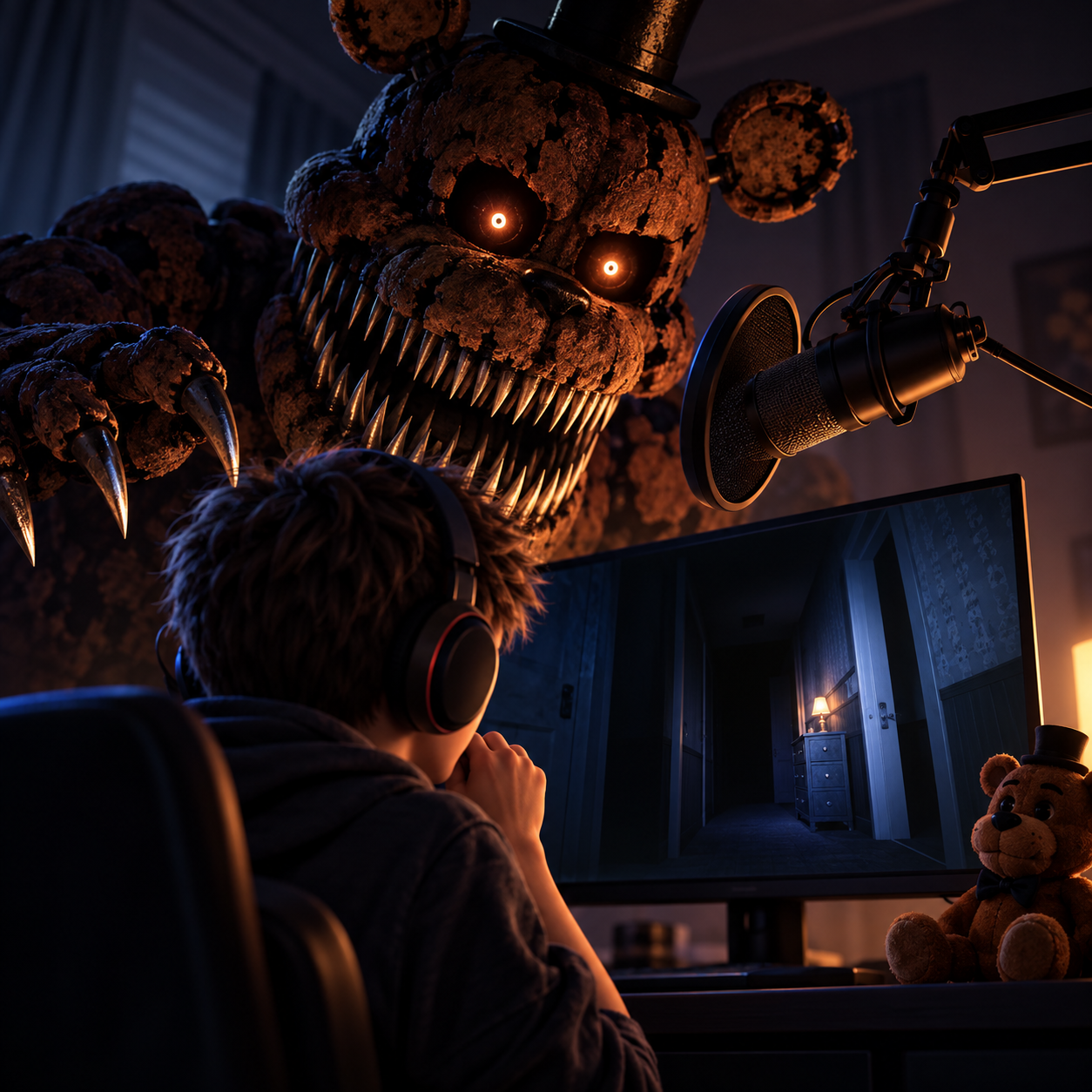 Nightmare Freddy AI voice over a horror gaming edit