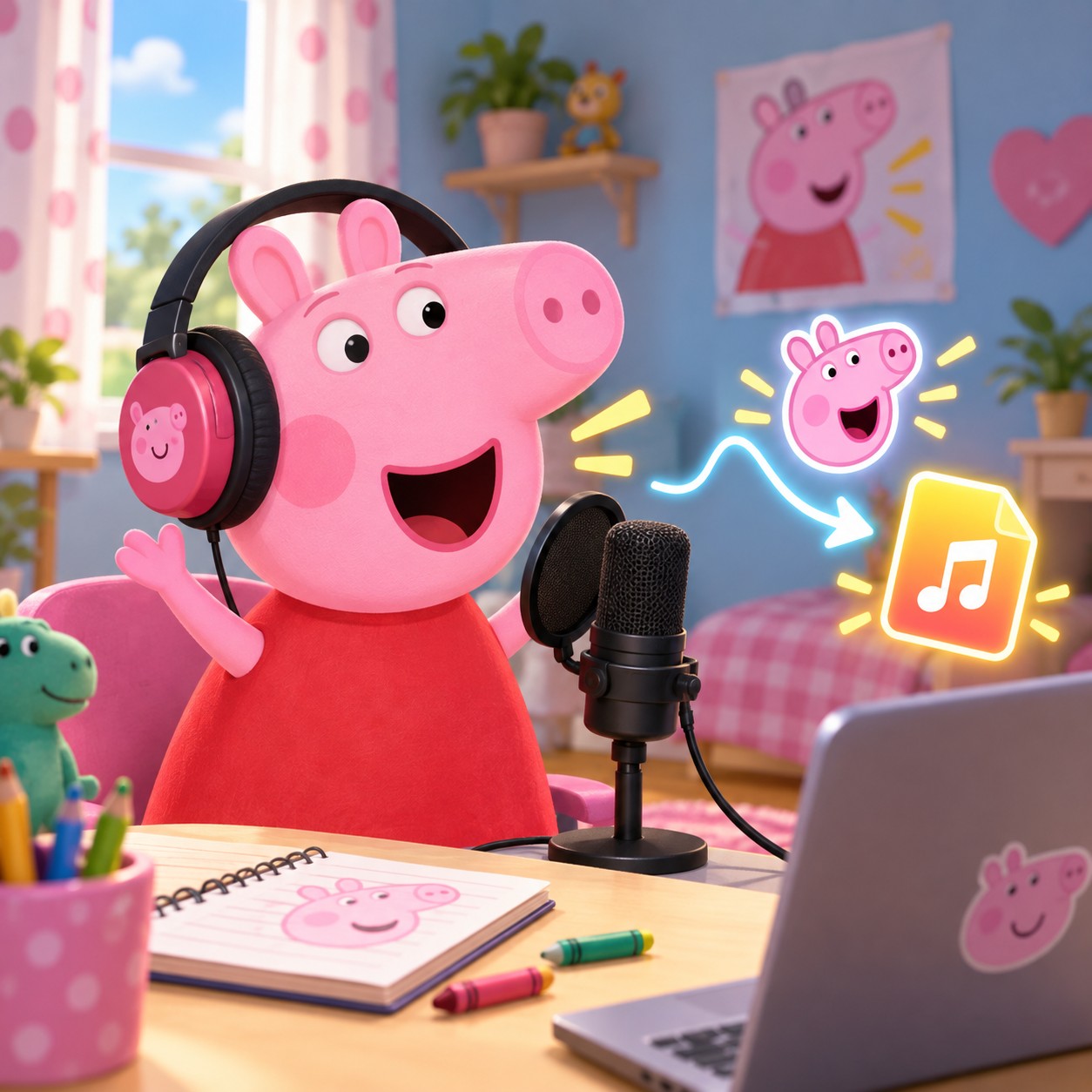 Peppa Pig AI voice for short kid-friendly meme audio