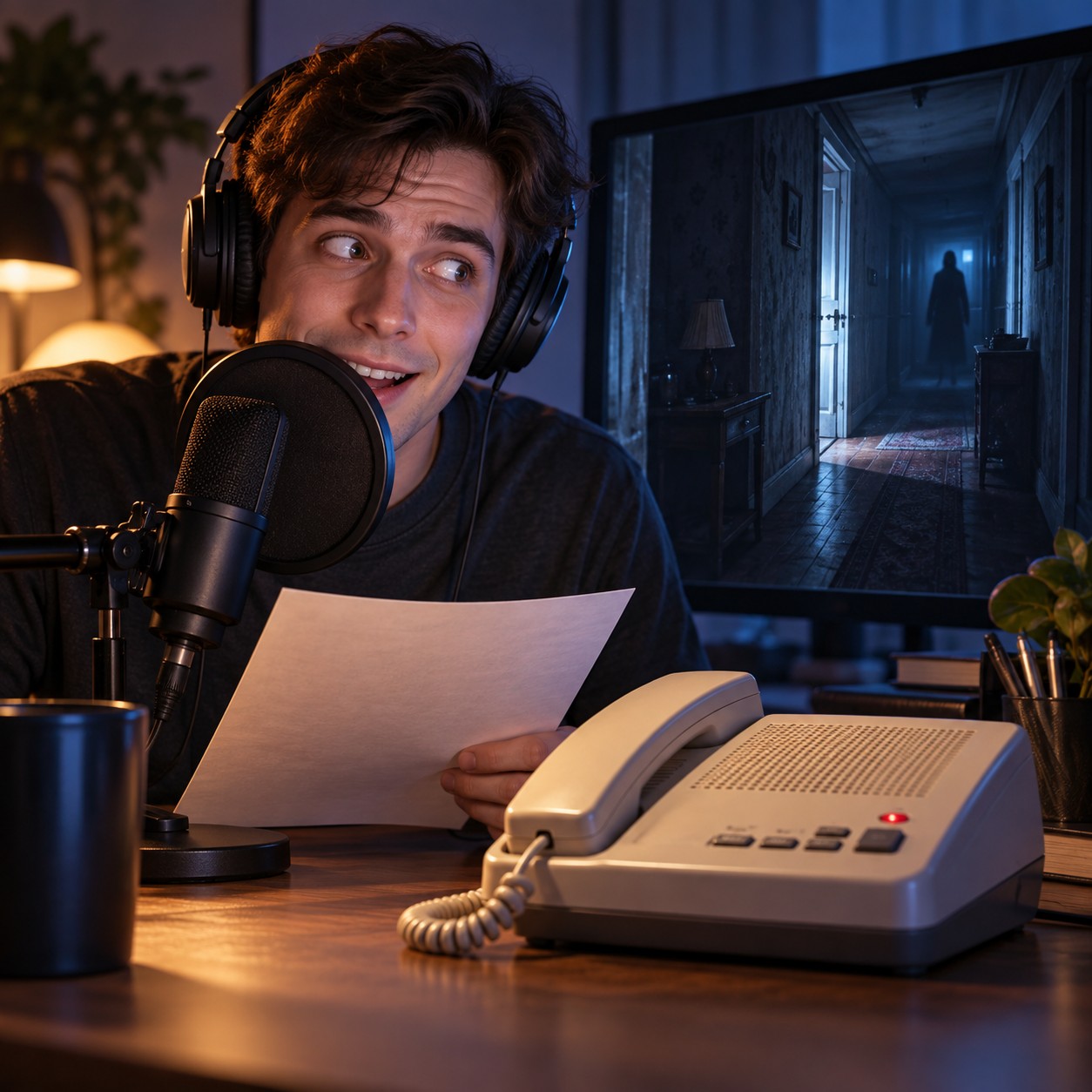 Phone Guy AI voice over a horror gameplay scene
