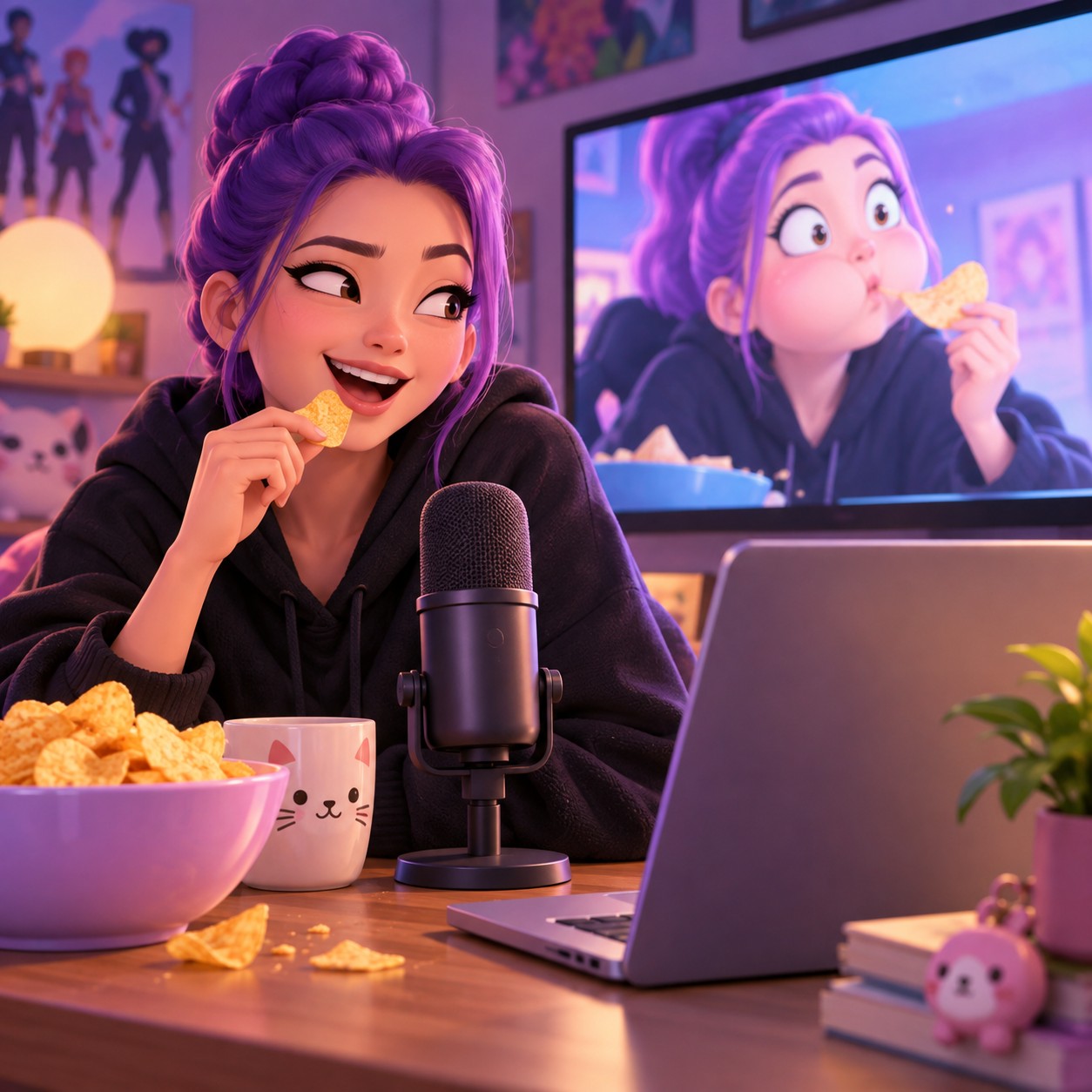 Rumi AI voice turns a snack interruption into a meme reaction clip.