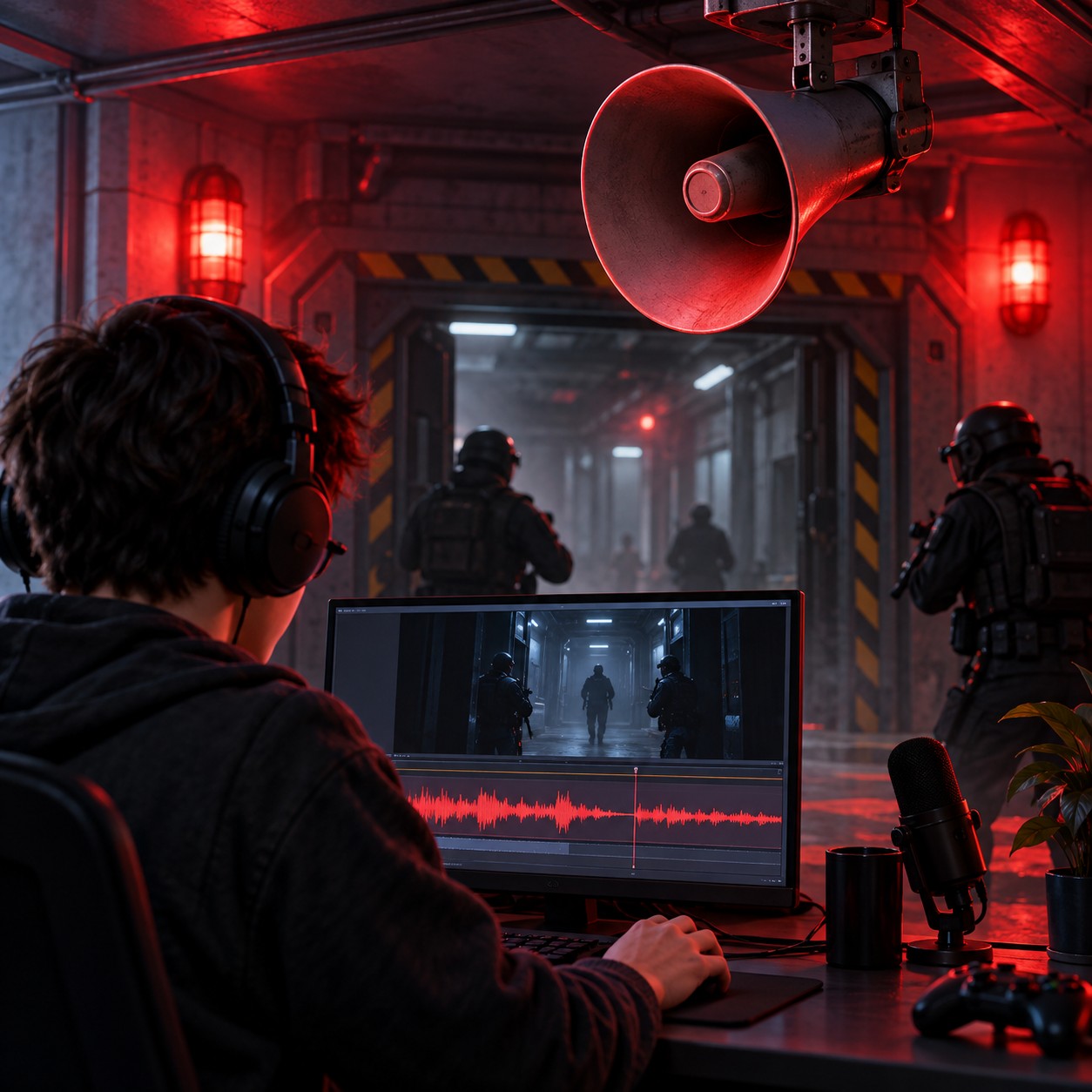 SCP Announcer AI voice over dim facility speakers