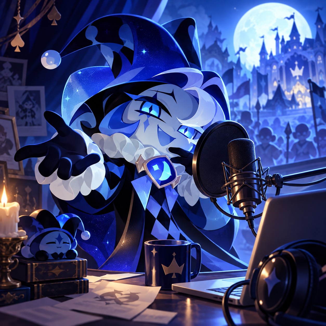 Shadow Milk Cookie AI voice for a harlequin game scene dub