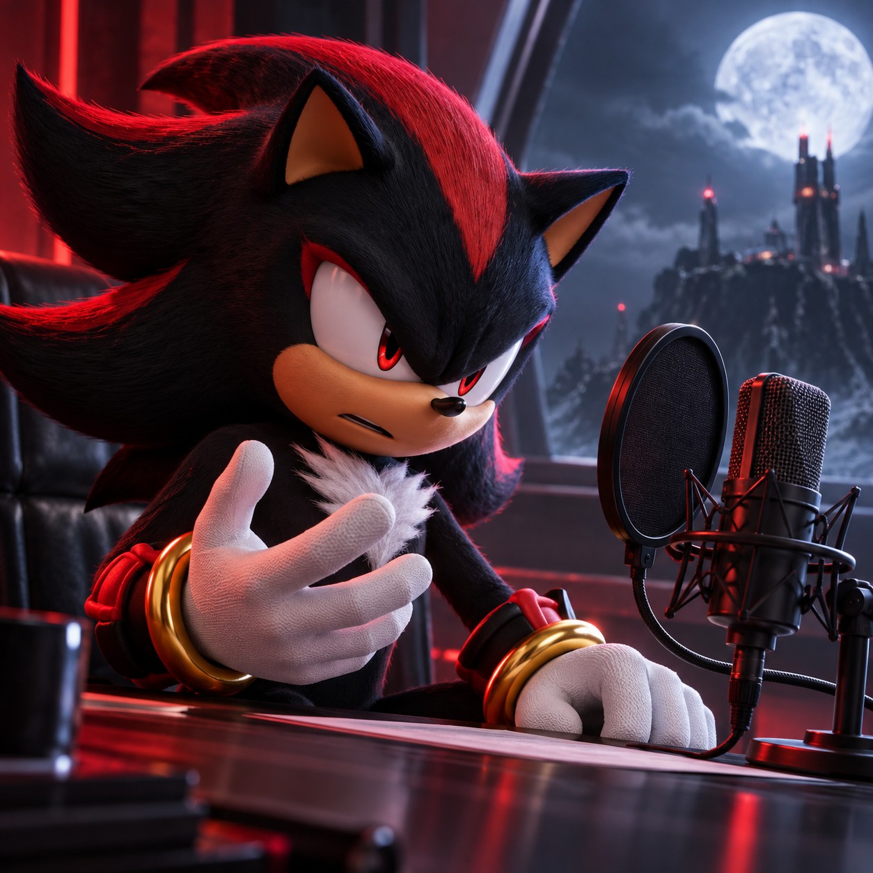 Shadow the Hedgehog AI voice delivering serious roleplay dialogue