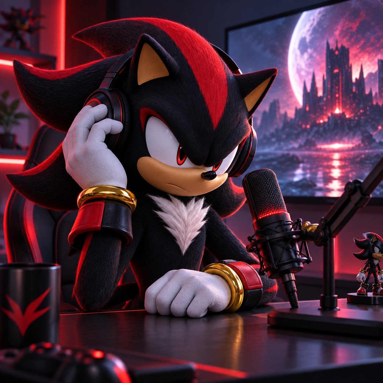Shadow the Hedgehog AI voice for a commanding gaming stream opener