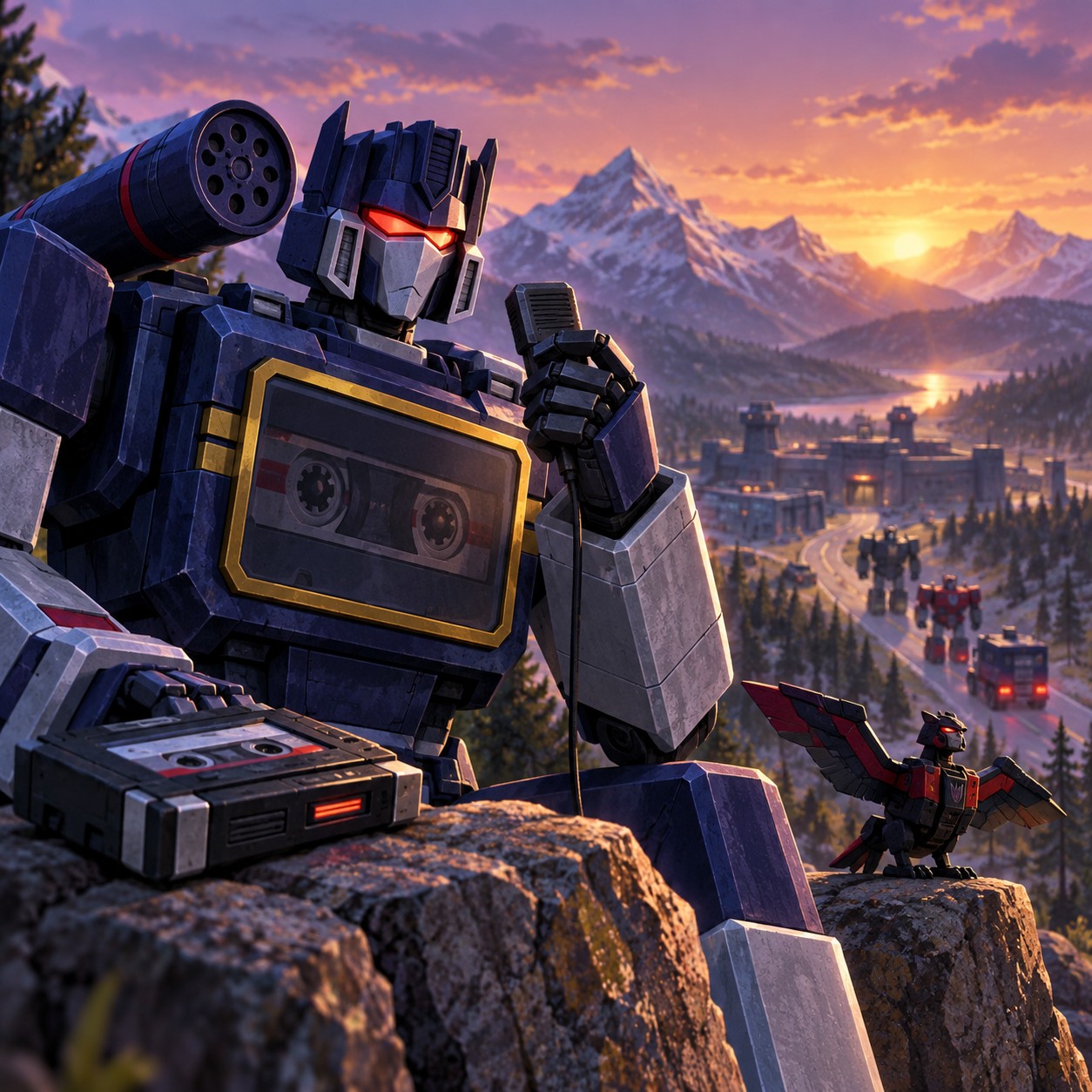 Soundwave AI voice narrating a secret transmission