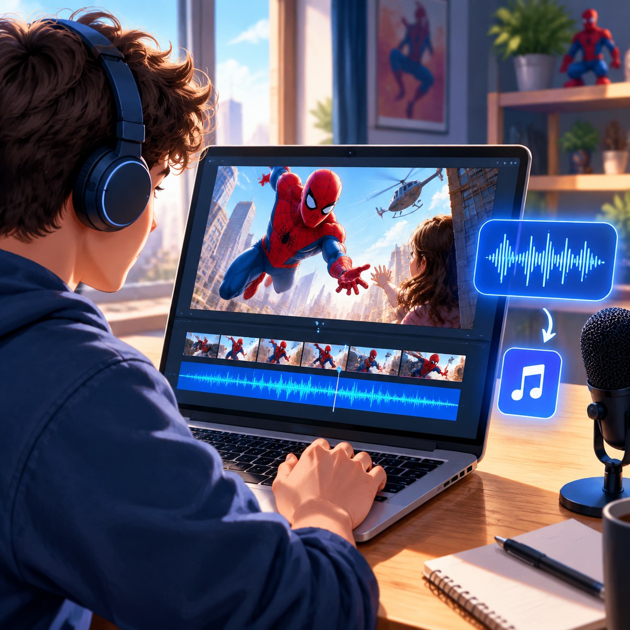 Spider-Man AI voice for energetic hero recap edits