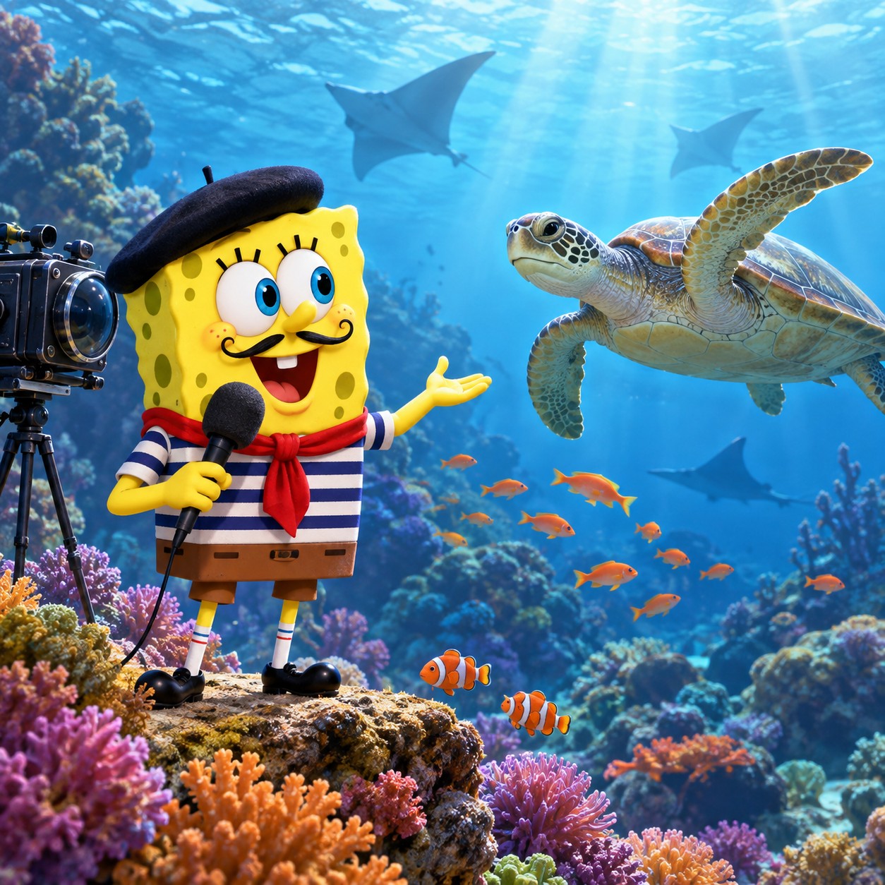 SpongeBob French Narrator AI voice over an undersea documentary parody