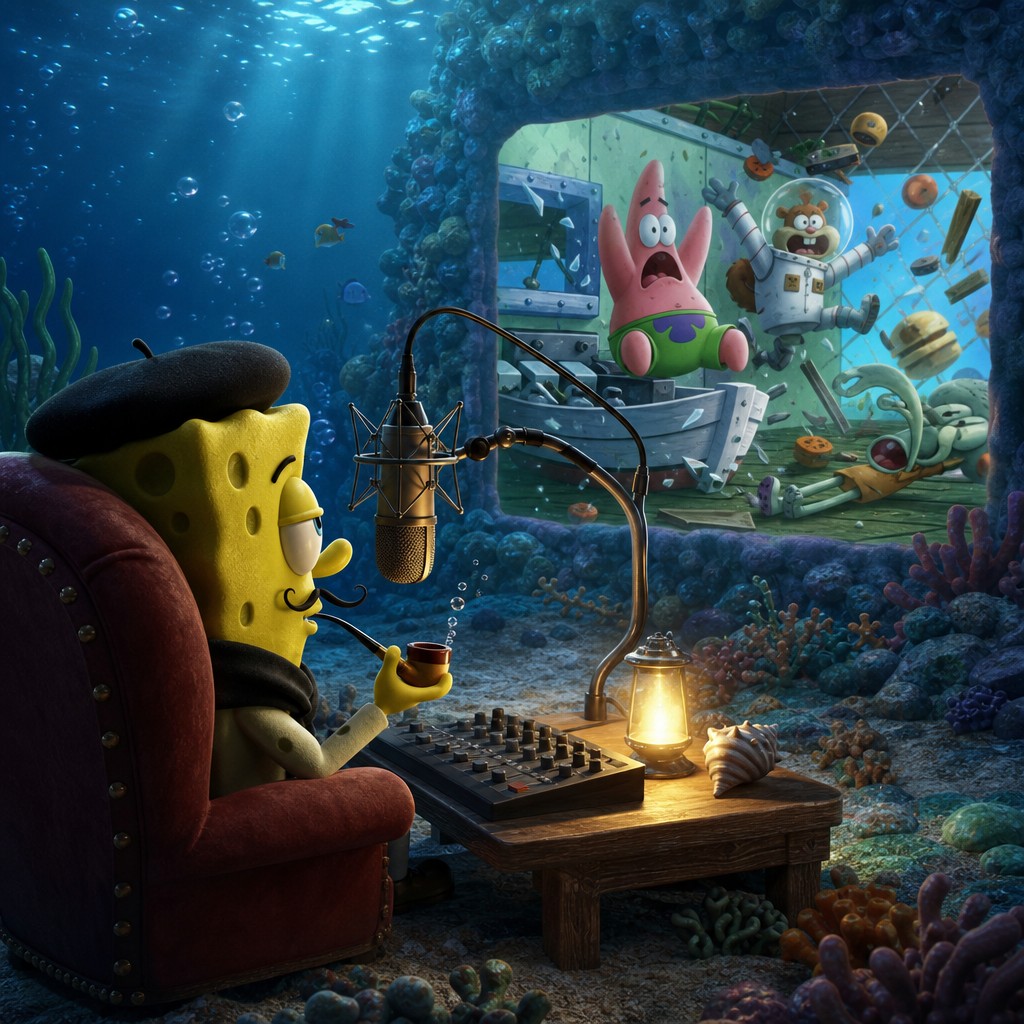 SpongeBob French Narrator AI voice recapping undersea comedy