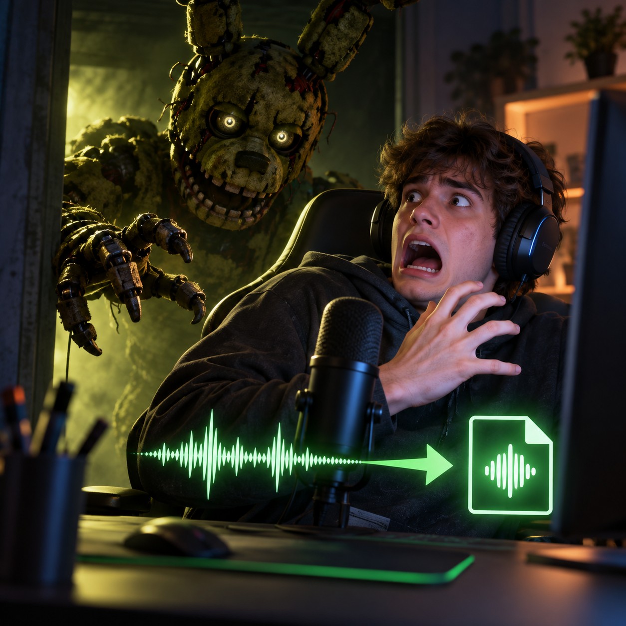 Springtrap AI voice beside a tense gameplay moment