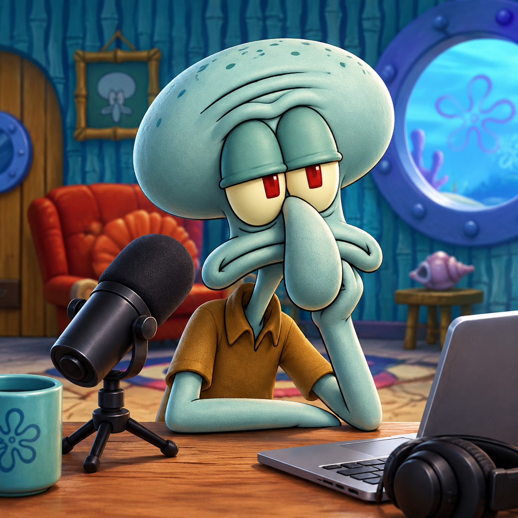 Squidward AI voice delivering a tired meme punchline