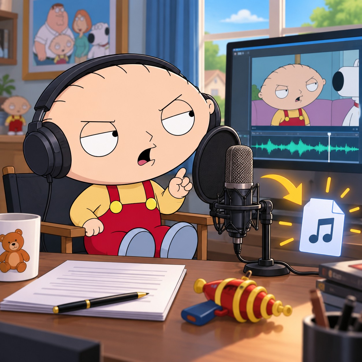 Stewie Griffin AI voice for animated family redubs