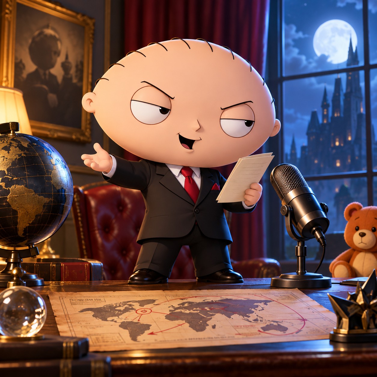 Stewie Griffin AI voice for toddler villain monologue edits