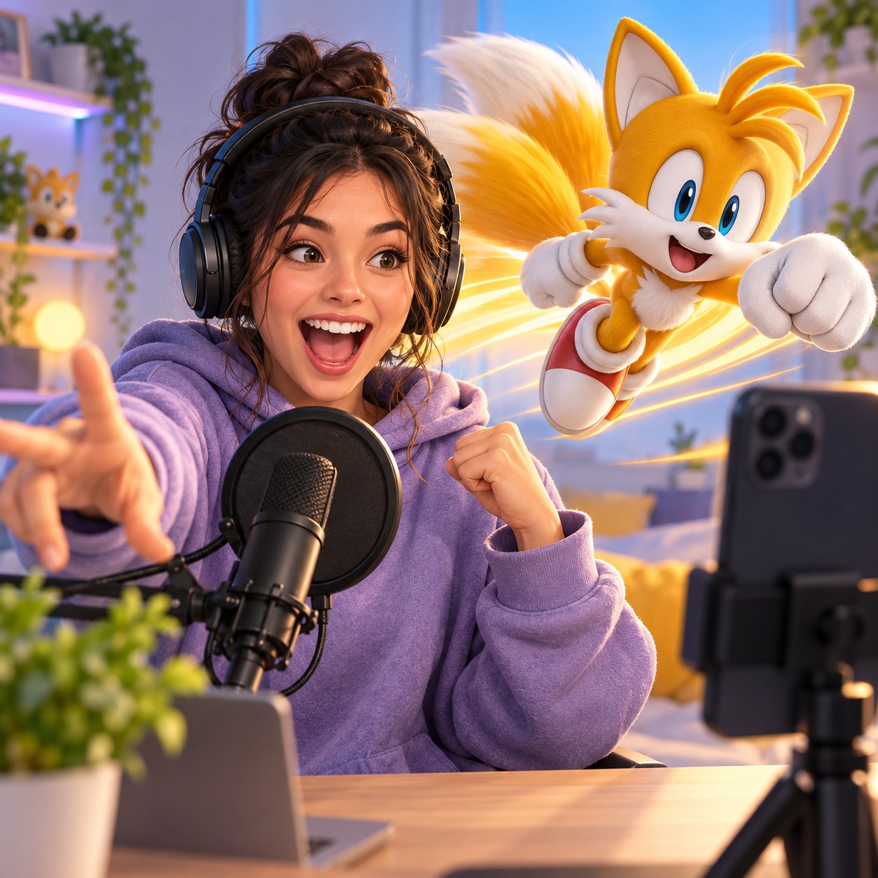 Tails AI voice for energetic reaction cuts