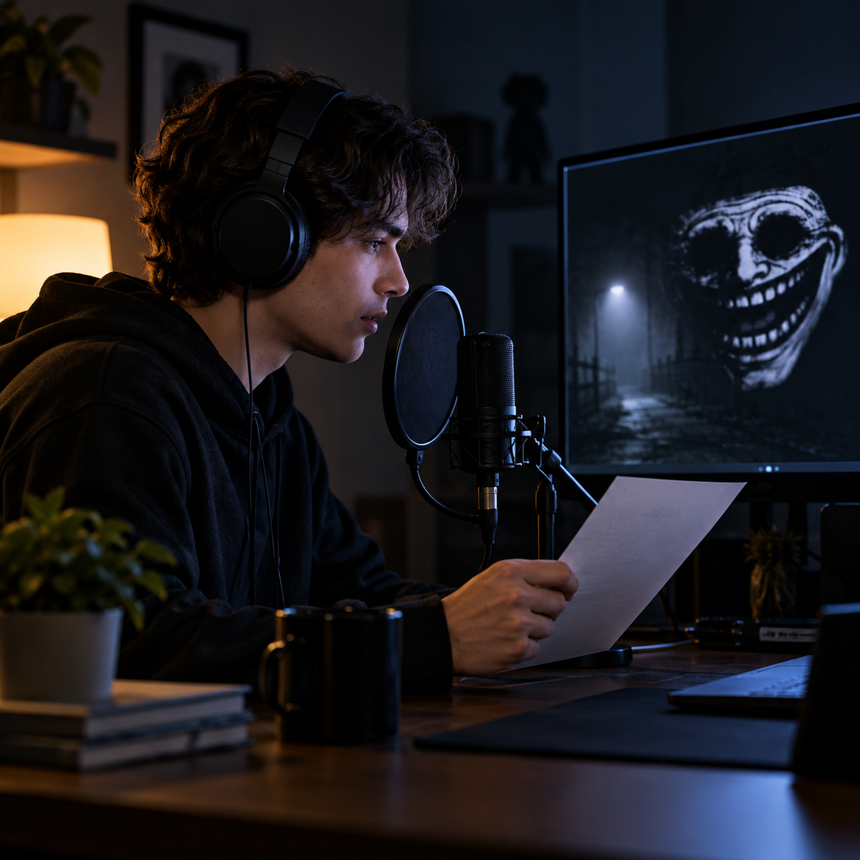 Trollge AI voice paired with a distorted meme warning