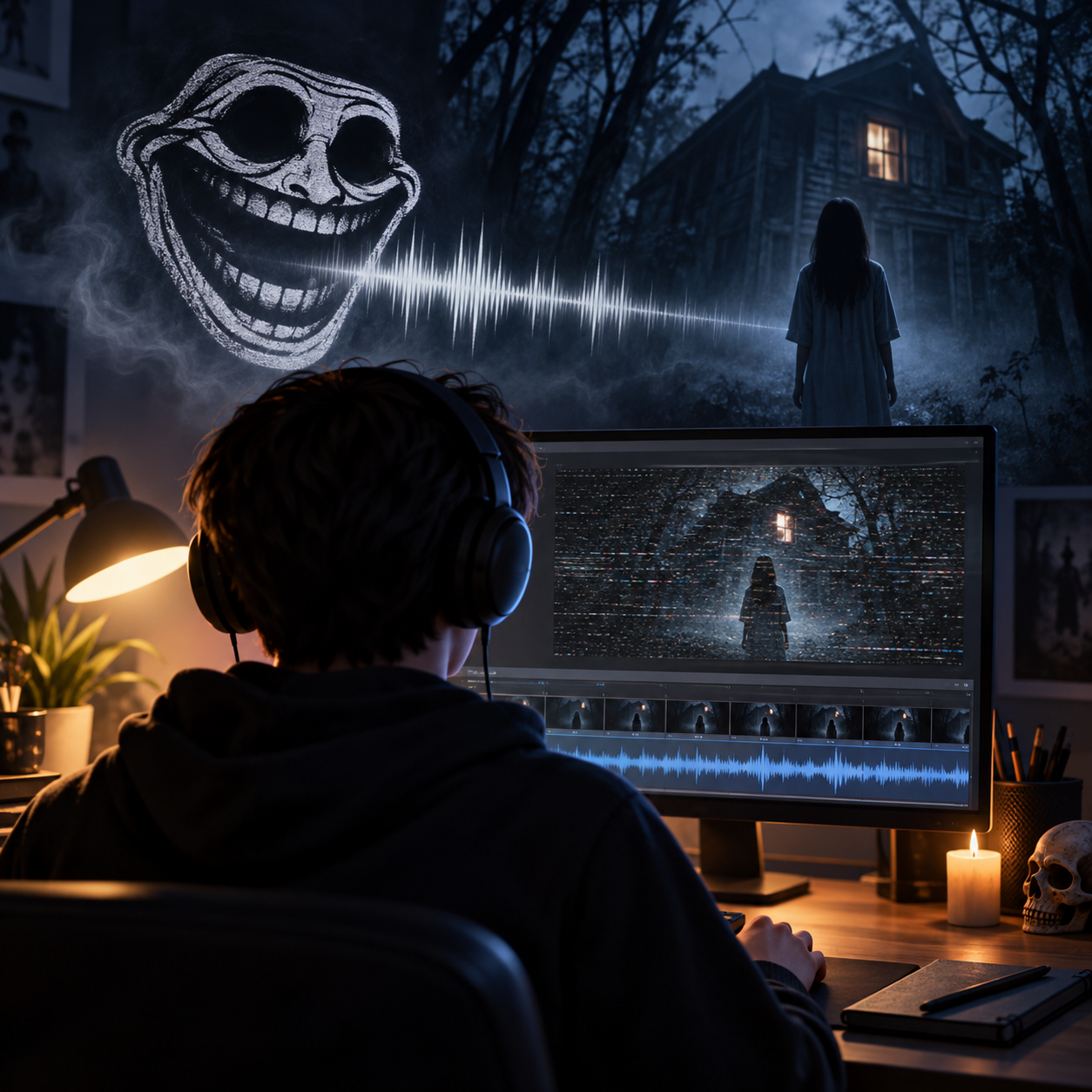 Trollge AI voice introducing a dark horror short