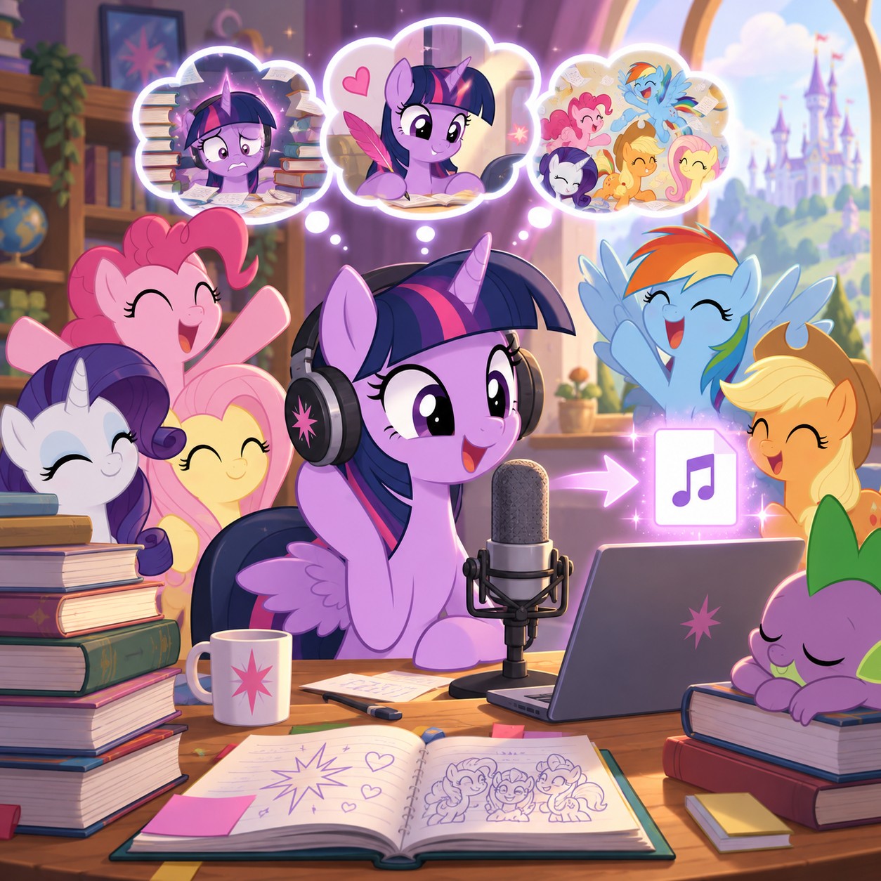 Twilight Sparkle AI voice in a Ponyville study skit