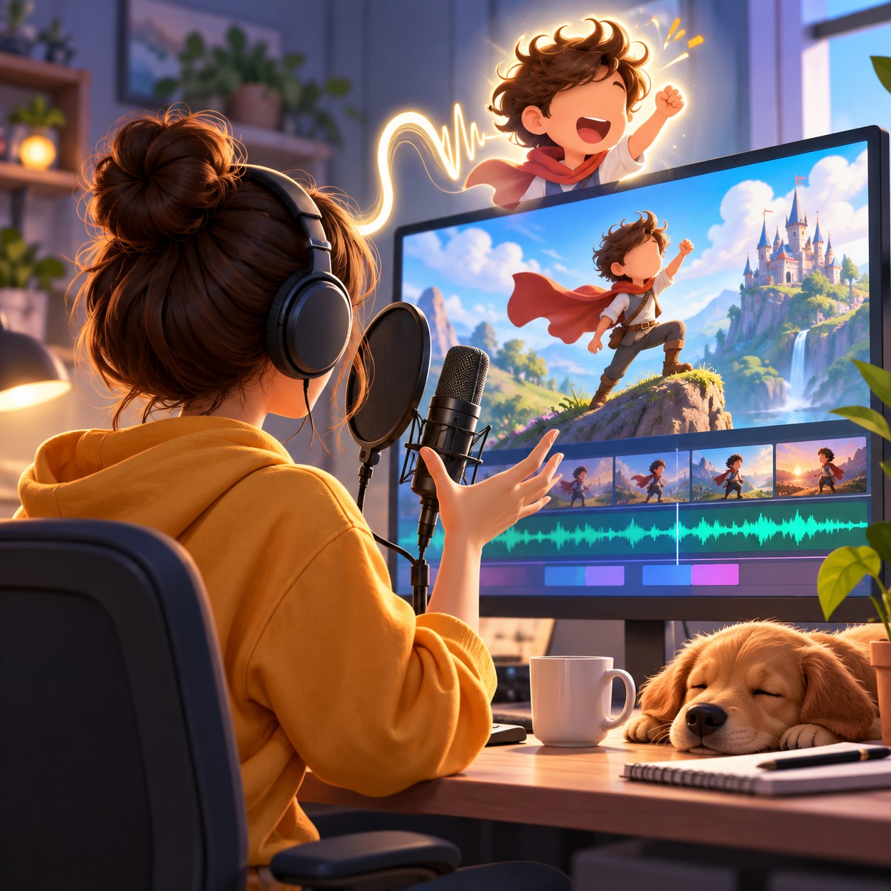Playful AI voice waveform for Twinko story clip