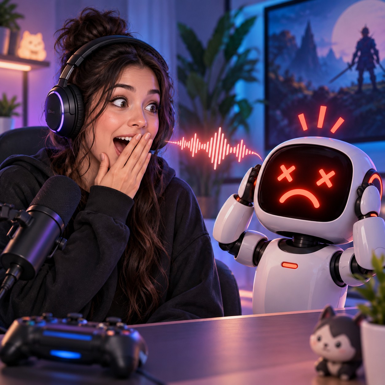 V1 AI voice recreating a machine error reaction for TikTok