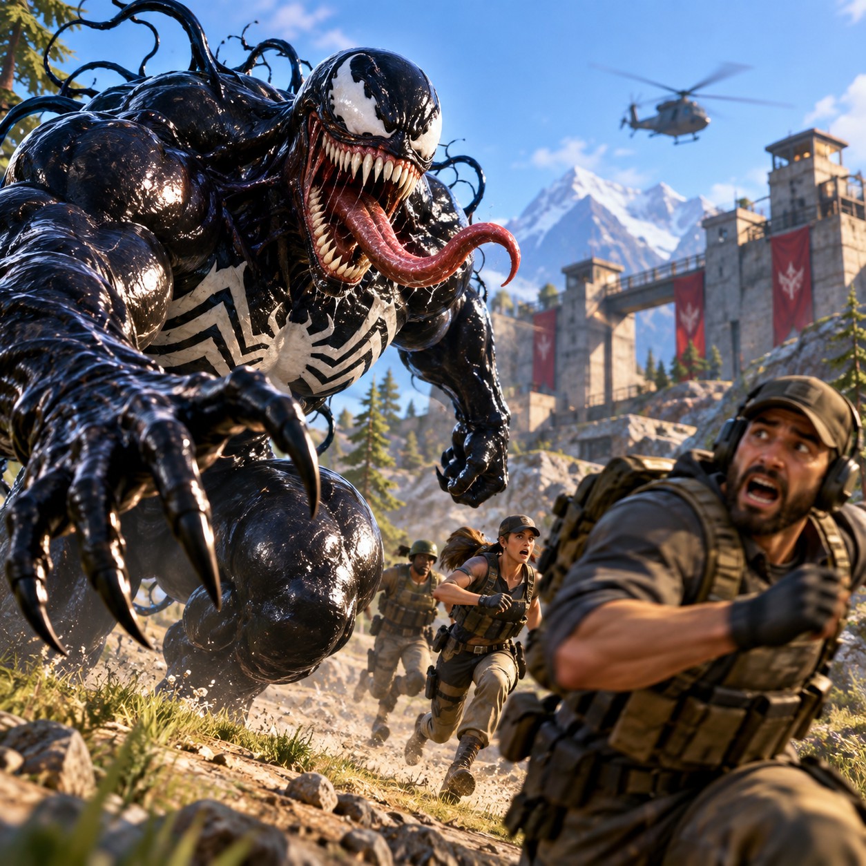 Venom AI voice over a tense gaming chase