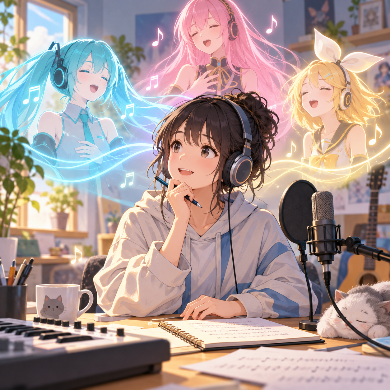 Vocaloid AI voice beside a fan chorus timeline