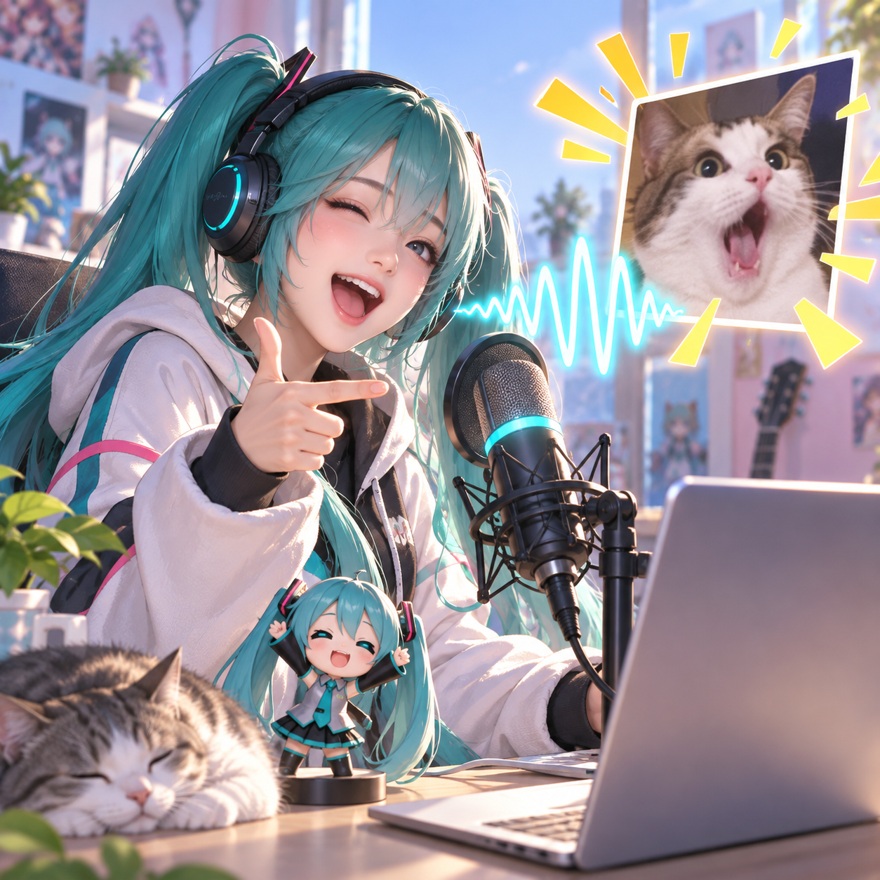 Vocaloid AI voice over a meme edit timeline