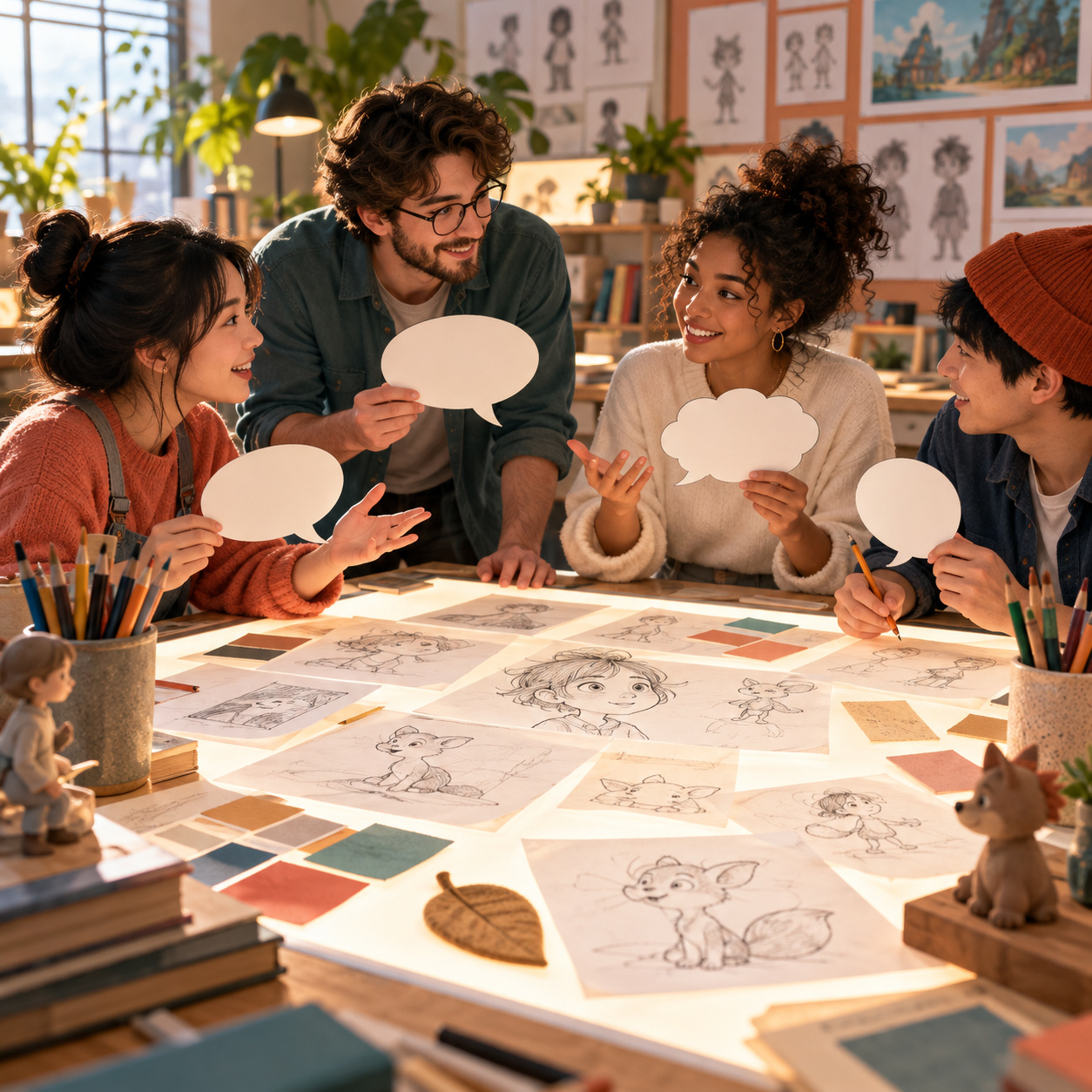 Wally Darling AI voice paired with cartoon scene drawings