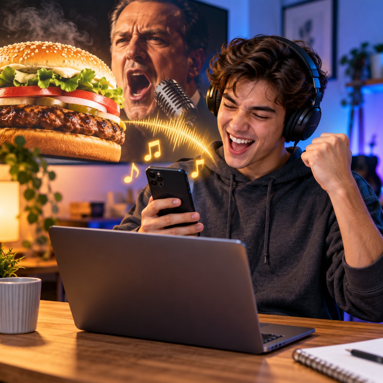 Whopper Guy AI voice for upbeat TikTok jingle meme edits