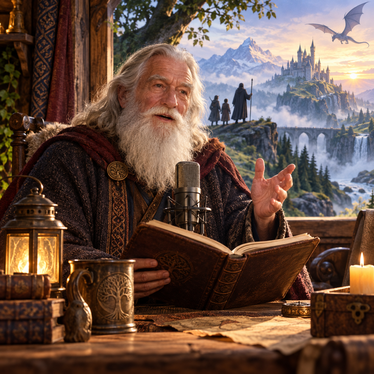 Wise Old Man AI voice narrating a candlelit story opening