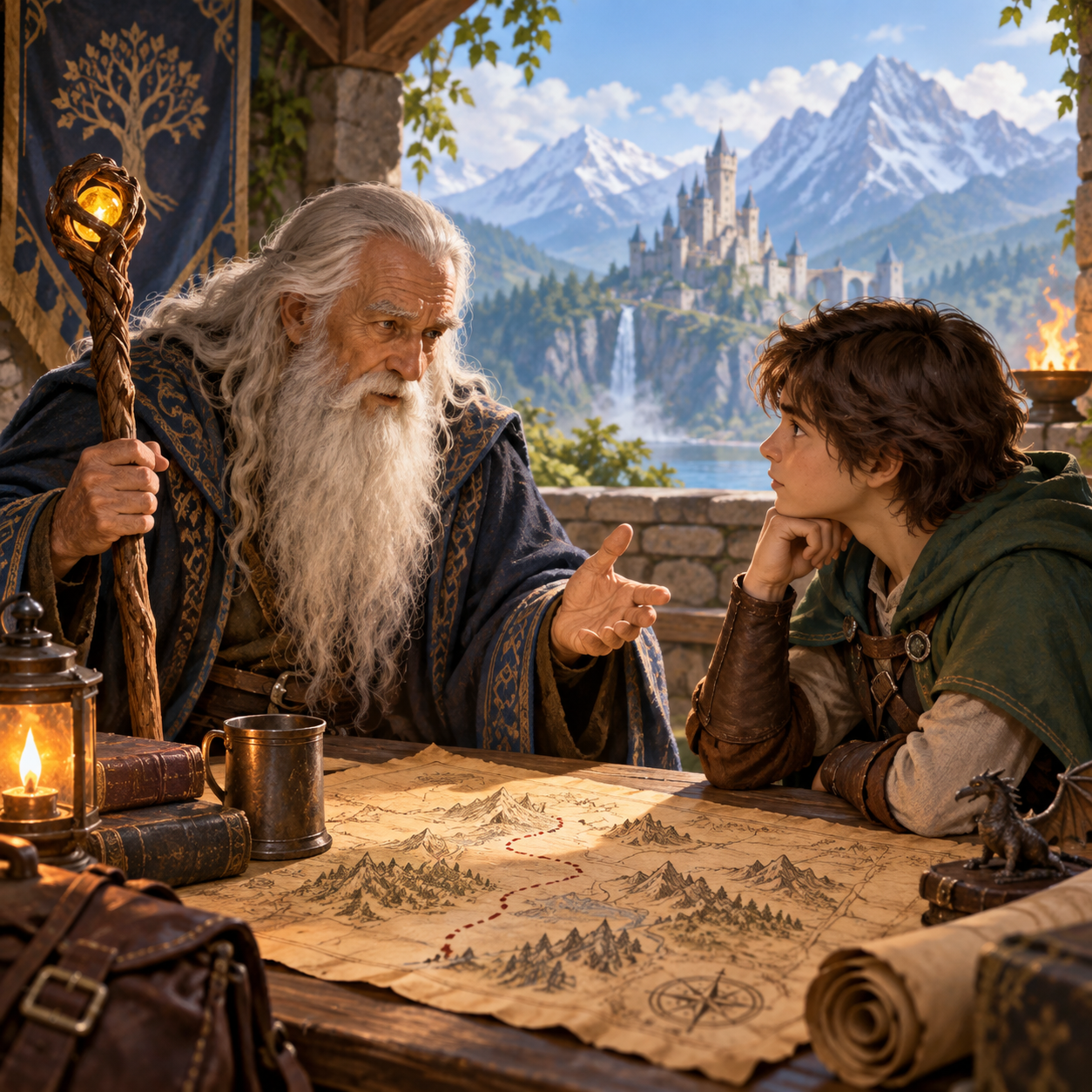 Wise Old Man AI voice guiding a fantasy roleplay scene