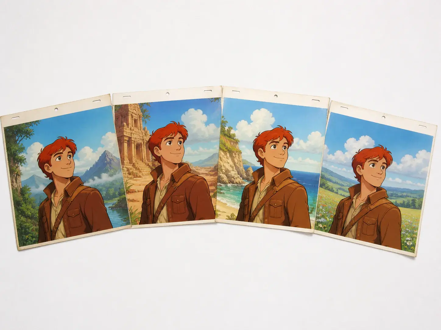 2D character reference images connected to several animation scene panels
