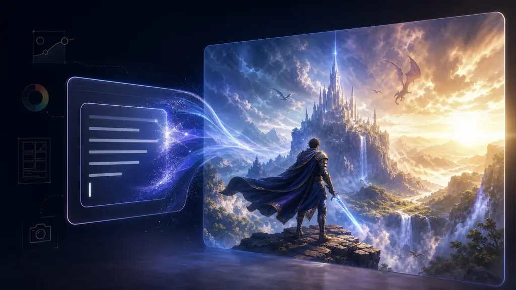 Prompt panel shaping a fantasy poster in ai art generator preview