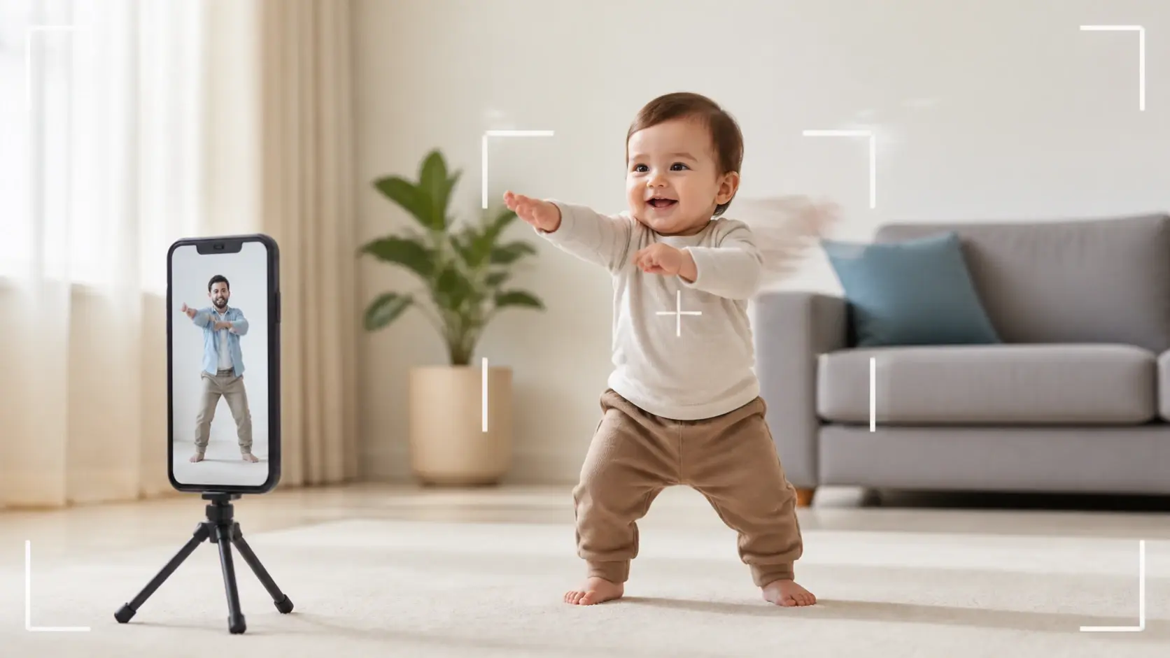 Baby copying a reference dance clip inside a vertical dancing baby video