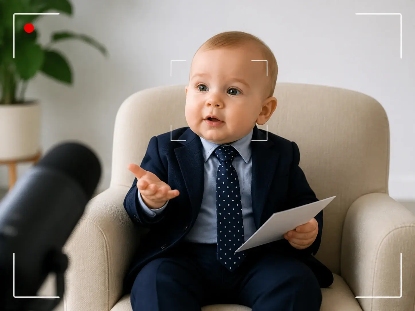 Trend style ai interview baby skit rendered as a vertical short video clip