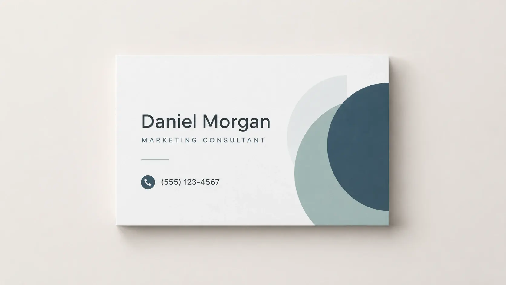 Minimal business card design with rendered name, job title and phone number