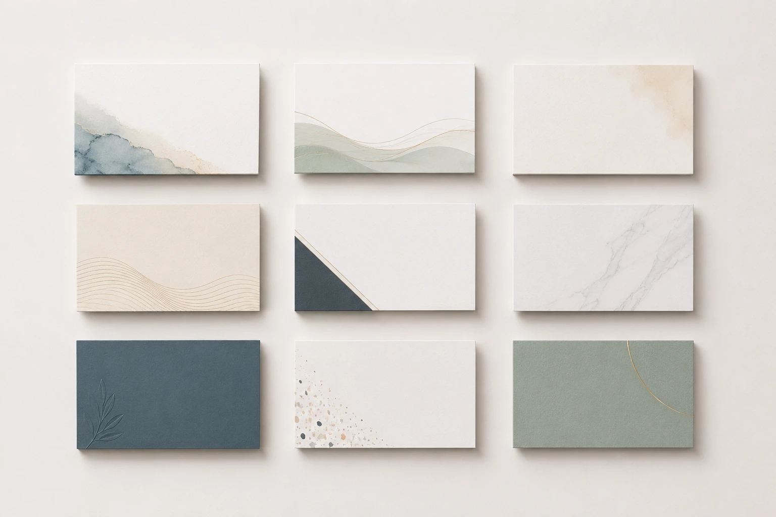 Batch of generated business card design options shown together for comparison
