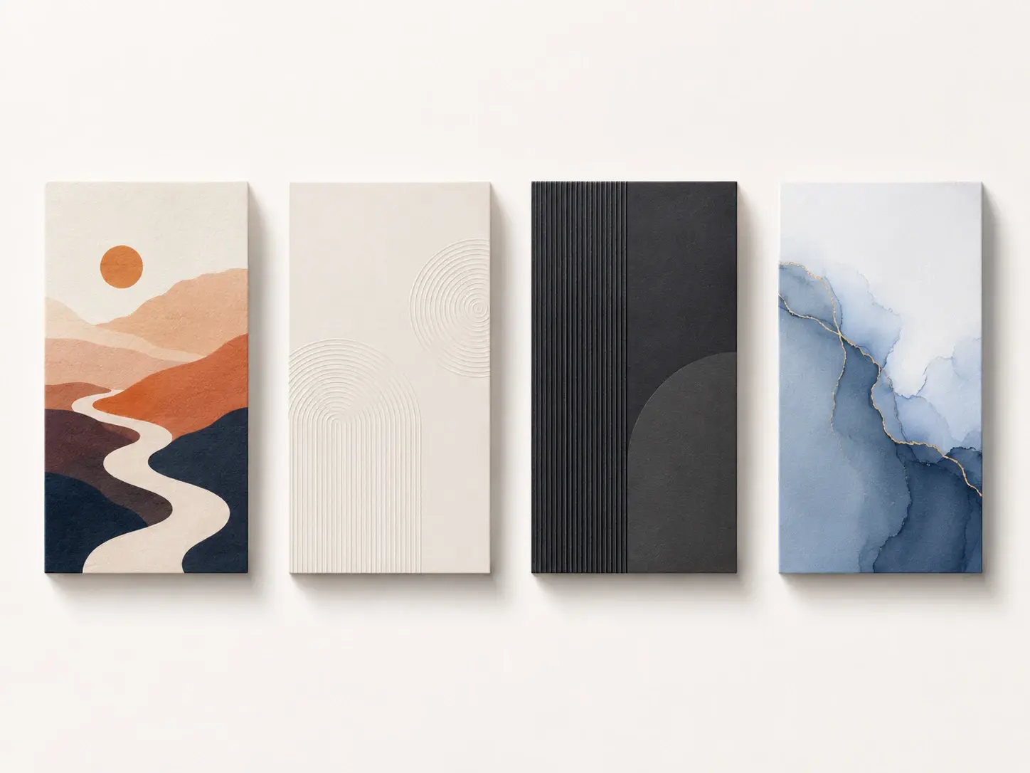 Four freelance business card designs compared side by side in different visual styles
