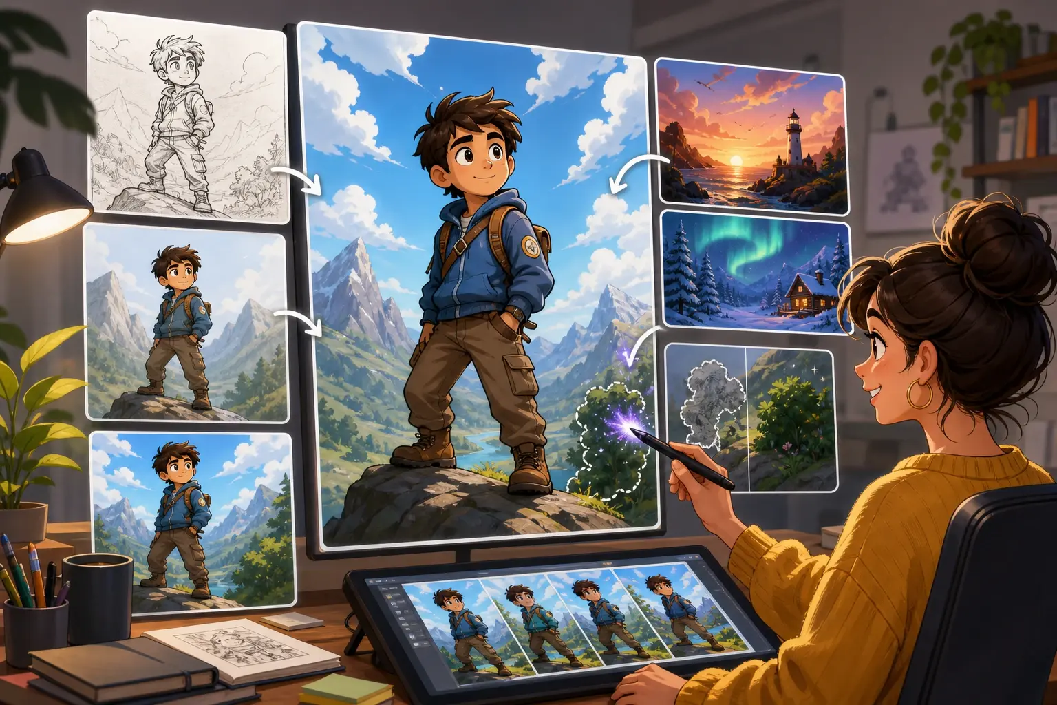 Editor panel refining rough outlines in ai cartoon image generator output