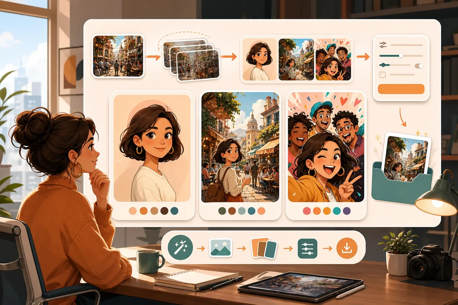 Preview tiles showing style options in ai cartoon image generator timeline