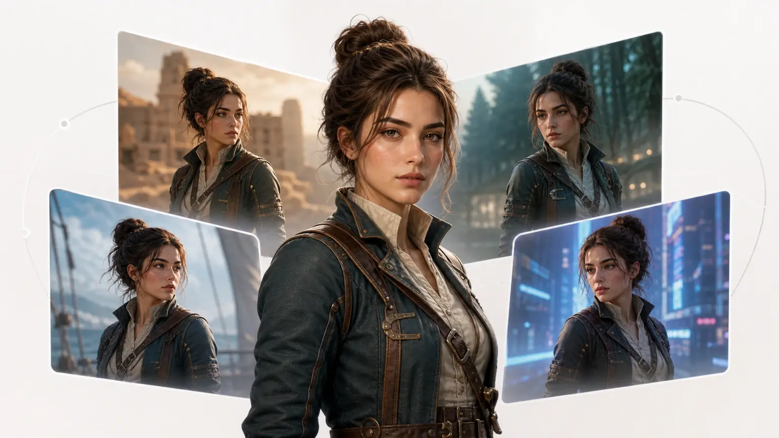Style reference strip guiding ai character generator costume and hair output