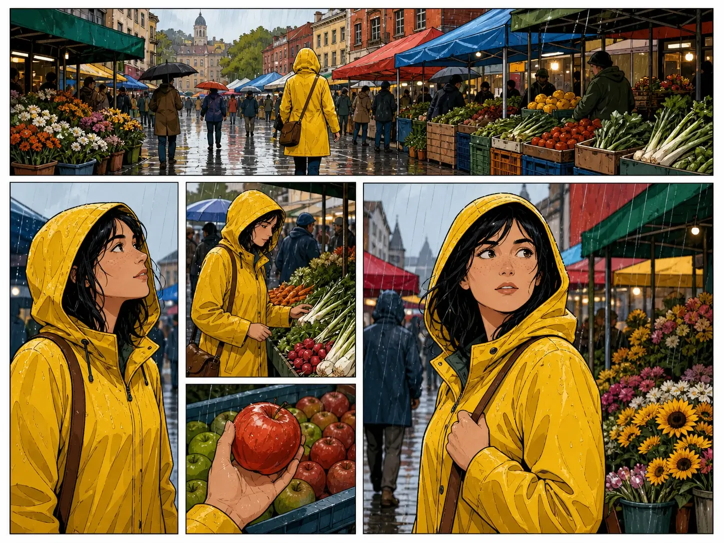 A complete comic page with six panels of varying size arranged in a single balanced layout